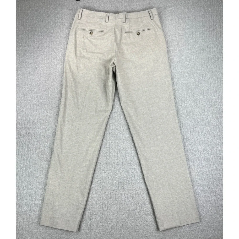 New Zara‎ Dress Pants Mens 31/33X31 Beige Textured Slim Fit Flat Front Trousers